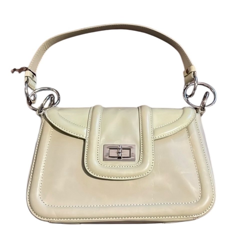 Kate Landry light green twist lock  shoulder bag with silver hardware.